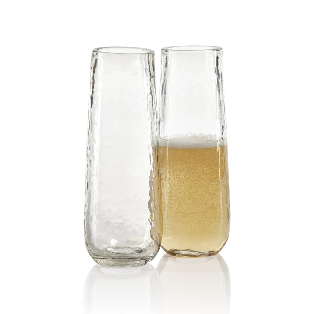 Zodax Kaz Hammered  Stemless Champagne Flutes, Set of 4