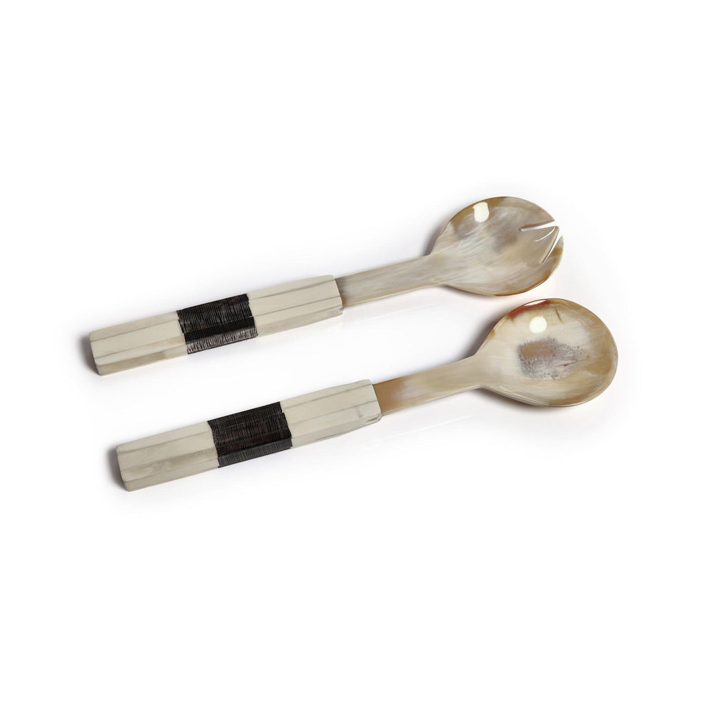 Zodax Rory Horn Salad Server Set with Bone Etched Handle