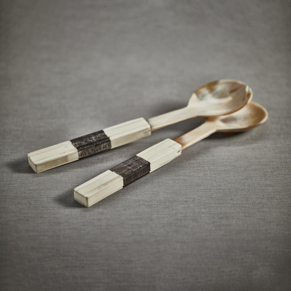 Zodax Rory Horn Salad Server Set with Bone Etched Handle