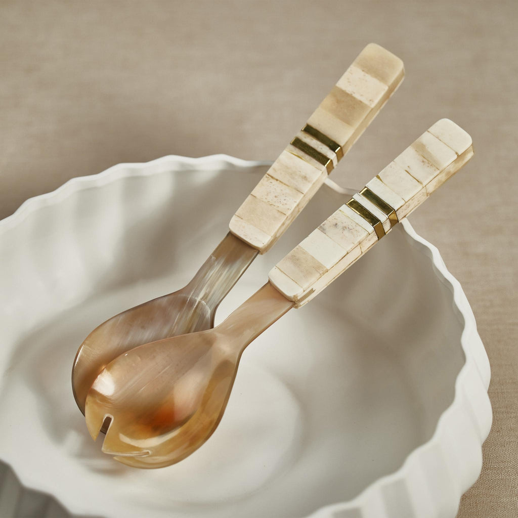 Zodax Matteo Horn Salad Server Set with Bone Handle