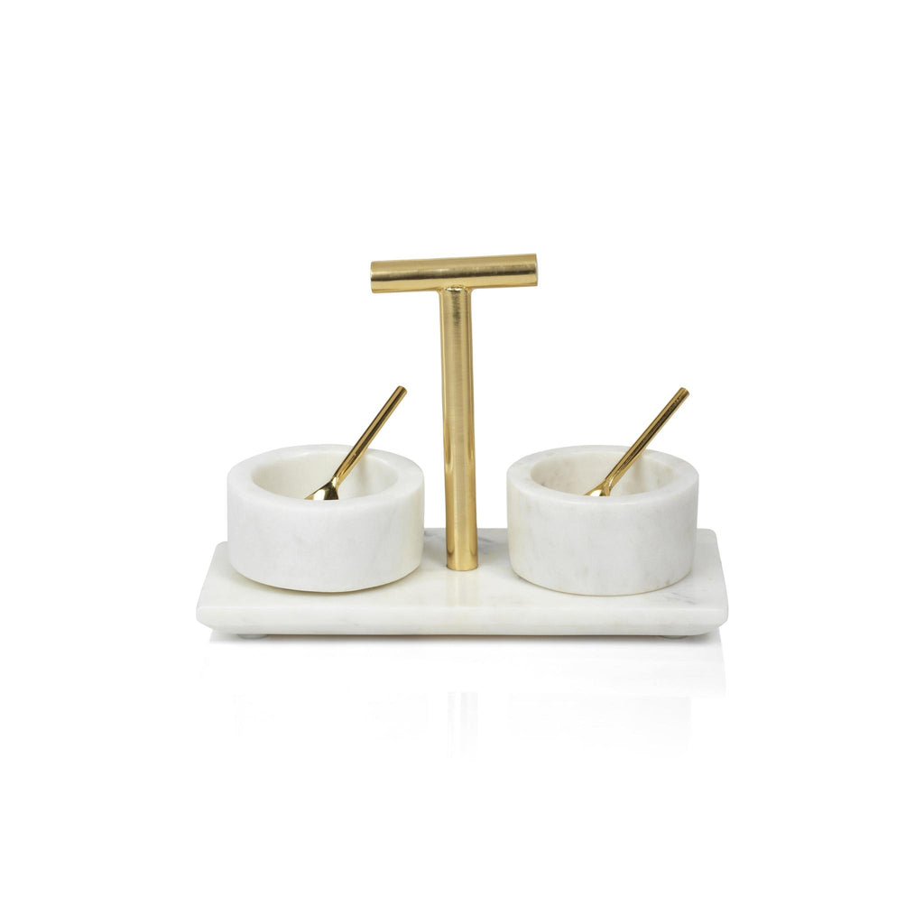 Zodax Ellie Marble Condiment Set of 2 Bowls with Spoons