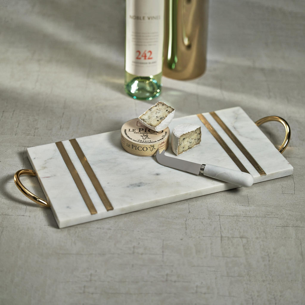 Zodax Ellie Rectangular Marble Serving Tray with Brass Handles