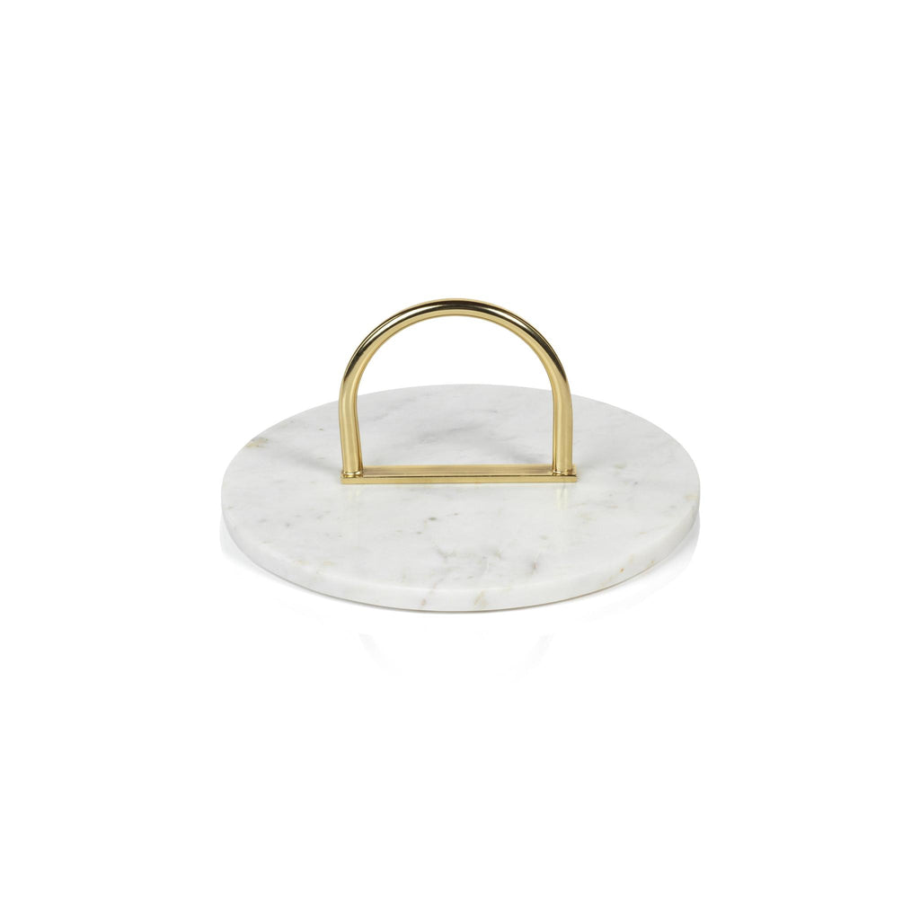 Zodax Ellie Round Marble Serving Tray with Brass Handle