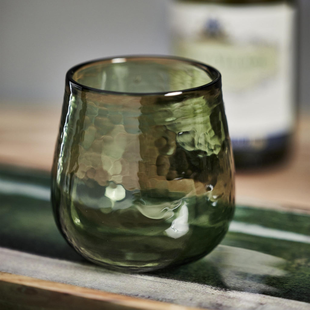 Zodax Green Garan Hammered Stemless All Purpose Glass, Set of 4