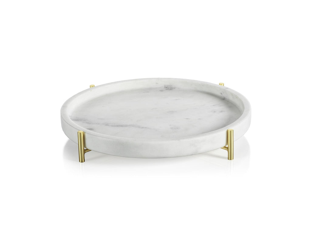 Zodax Large Pordenone Round Marble Tray on Metal Stand