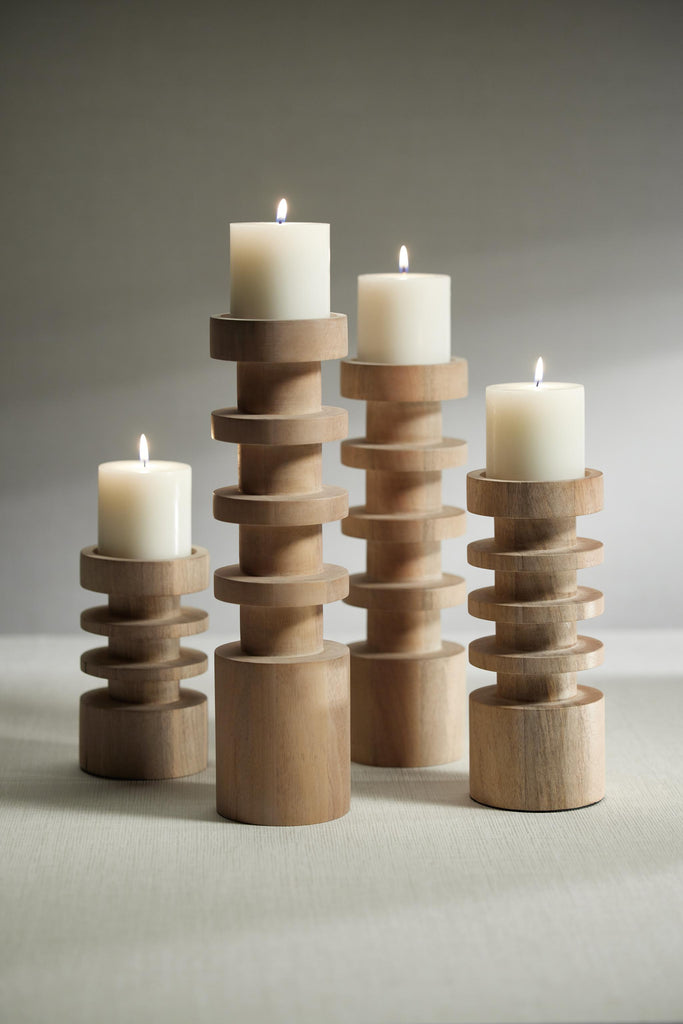 Zodax X-Small Larache Carved Mango Wood Pillar Candle Holder