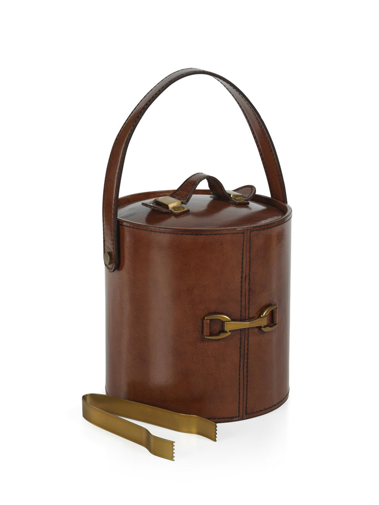 Zodax Chadwell Leather Ice Bucket with Gold Metal Ice Tong