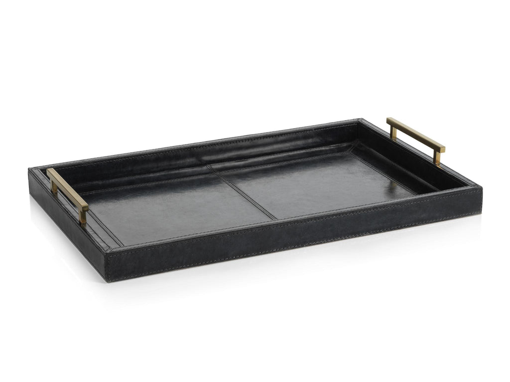 Zodax Somerstown 22" Long Blue Leather Bar Tray