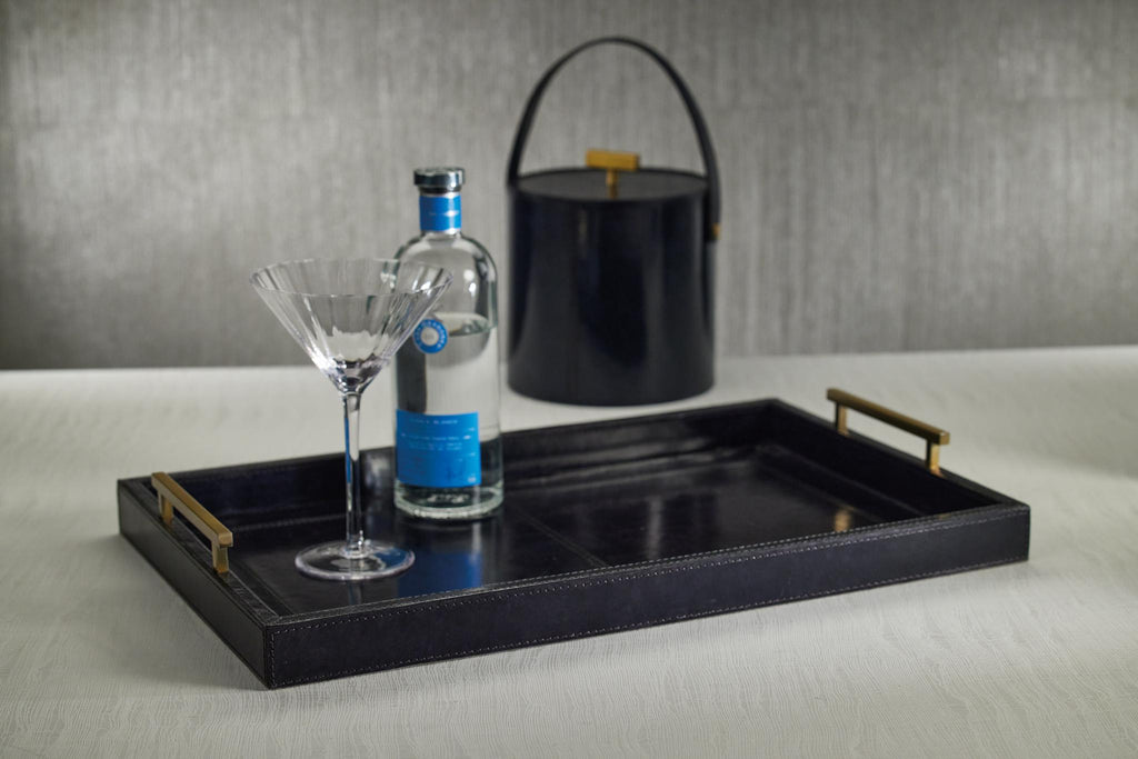 Zodax Somerstown 22" Long Blue Leather Bar Tray