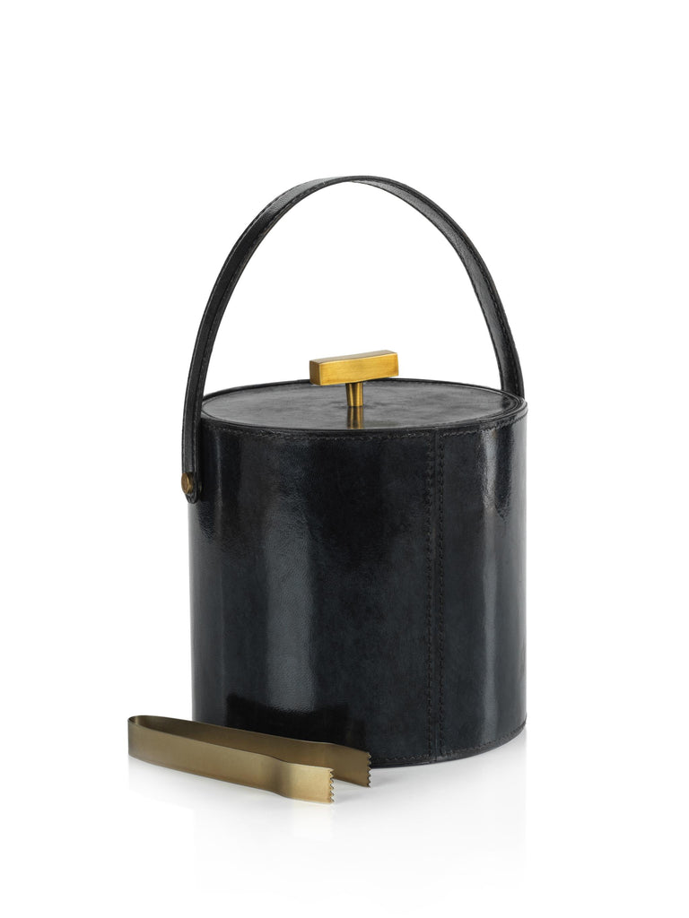 Zodax Somerstown Leather Ice Bucket with  Gold Metal Ice Tong