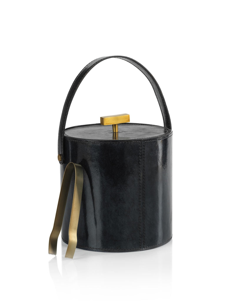 Zodax Somerstown Leather Ice Bucket with  Gold Metal Ice Tong