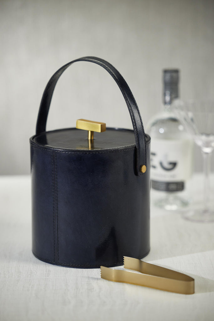 Zodax Somerstown Leather Ice Bucket with  Gold Metal Ice Tong