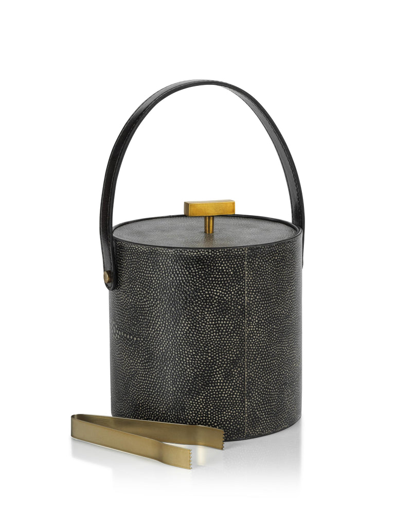 Zodax Norbury Shagreen Leather Ice Bucket with Gold Metal Ice Tong