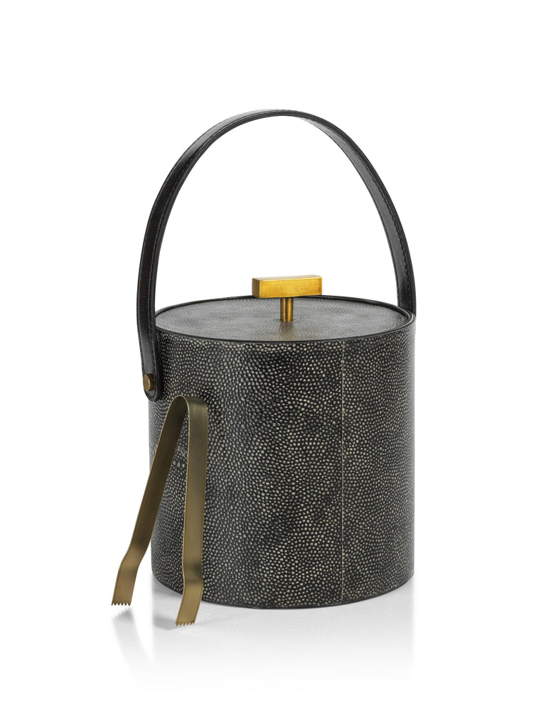 Zodax Norbury Shagreen Leather Ice Bucket with Gold Metal Ice Tong