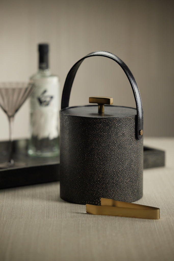 Zodax Norbury Shagreen Leather Ice Bucket with Gold Metal Ice Tong