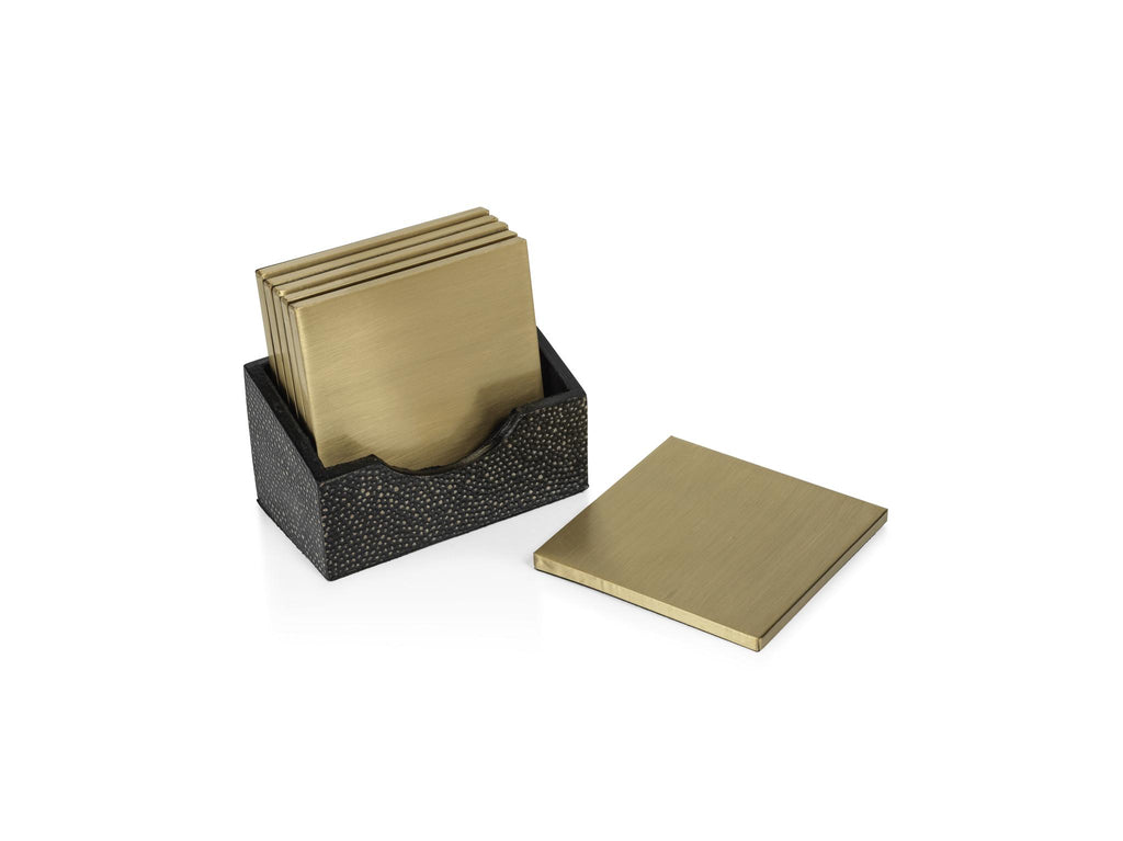 Zodax Norbury 6-Piece Set Shagreen Leather Coaster with Case Holder