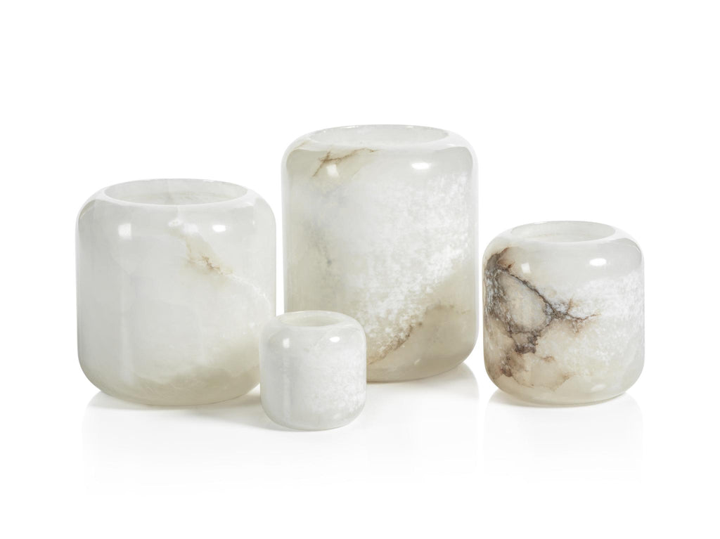 Zodax Bennour 2.75" Tall Polished Alabaster Stone Candle Holders, Set of 4