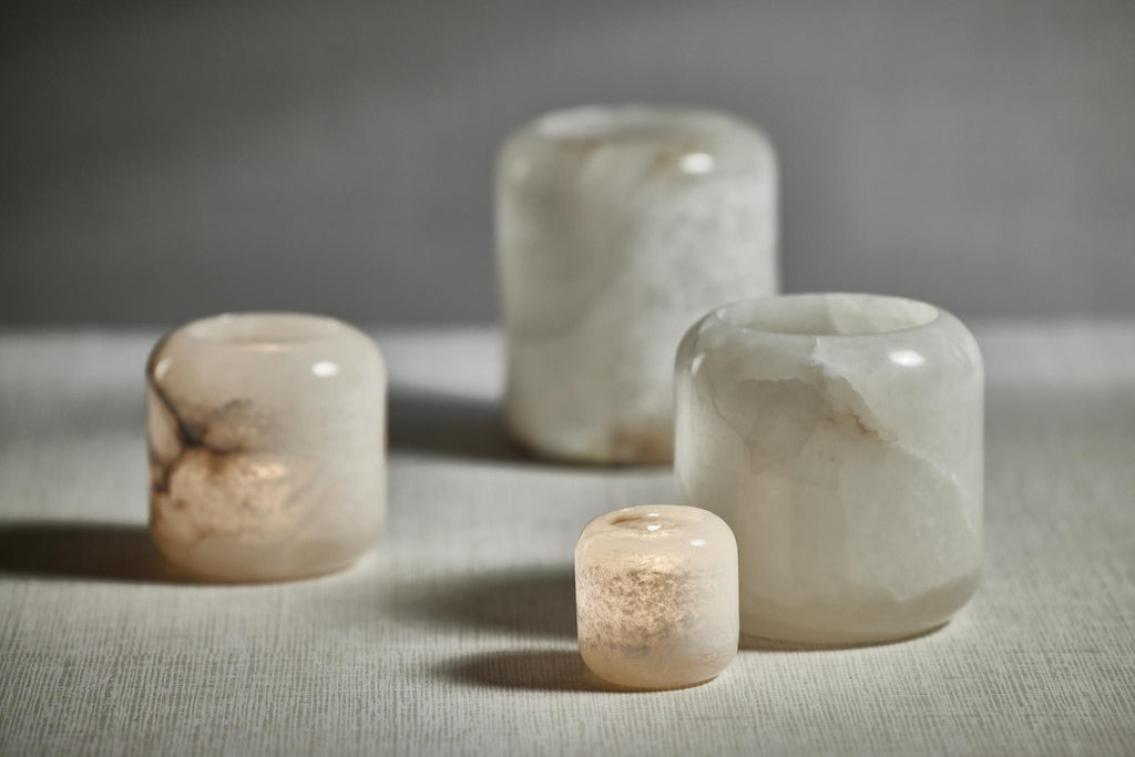 Zodax Bennour 2.75" Tall Polished Alabaster Stone Candle Holders, Set of 4