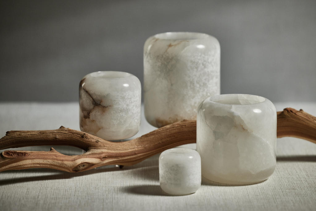 Zodax Bennour 2.75" Tall Polished Alabaster Stone Candle Holders, Set of 4