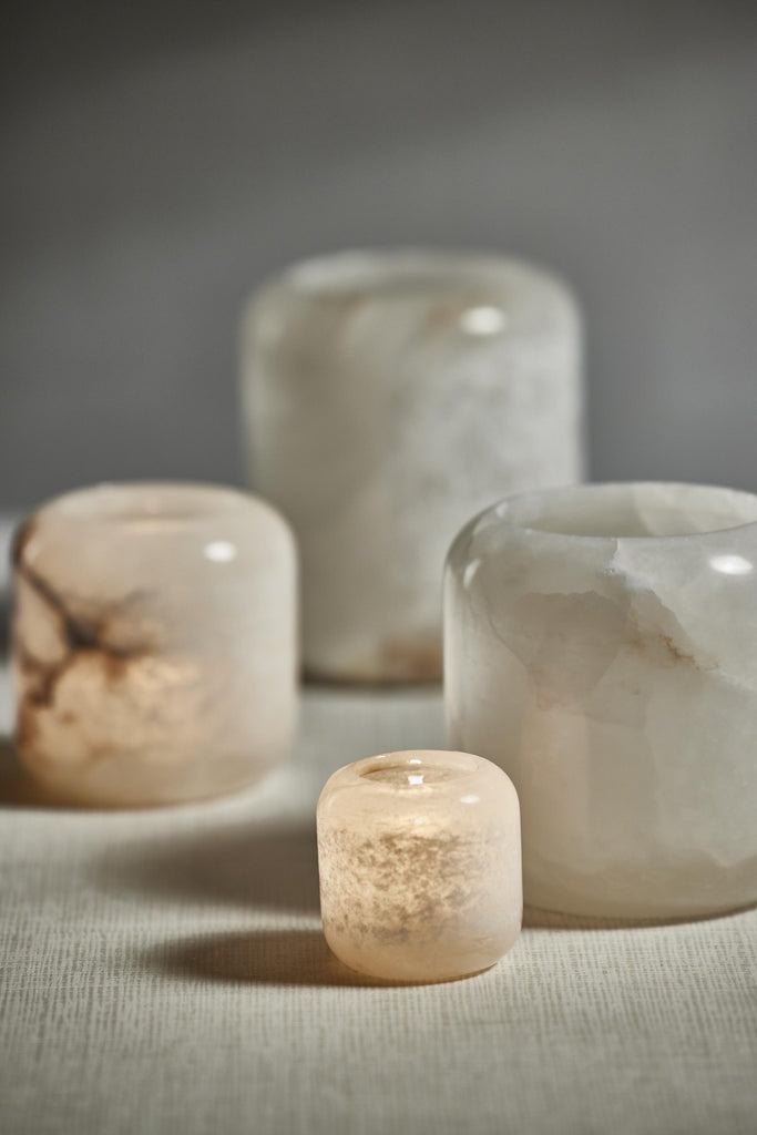 Zodax Bennour 2.75" Tall Polished Alabaster Stone Candle Holders, Set of 4