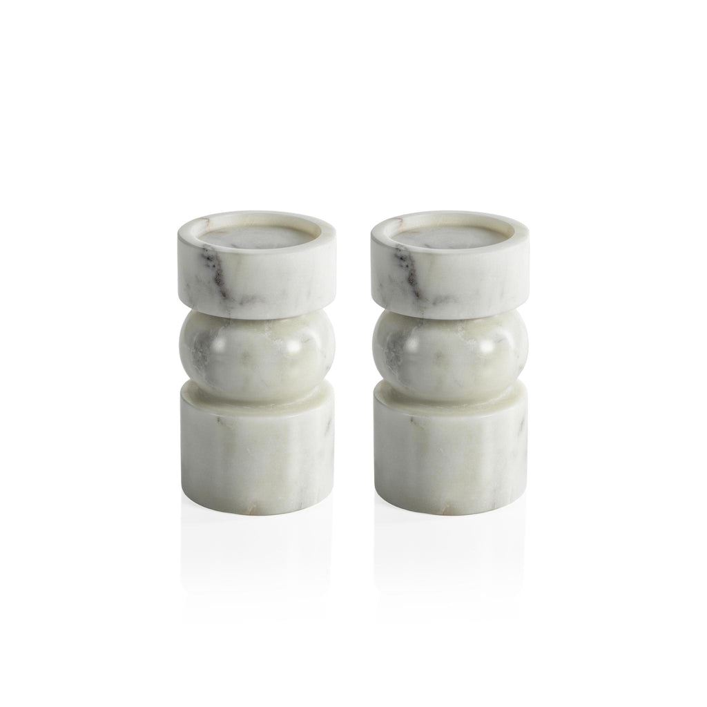 Zodax Small Marrakesh Marble Pillar Candle Holders, Set of 2