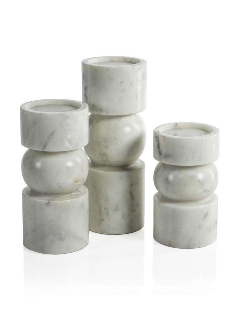 Zodax Small Marrakesh Marble Pillar Candle Holders, Set of 2