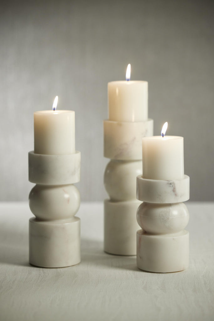 Zodax Small Marrakesh Marble Pillar Candle Holders, Set of 2