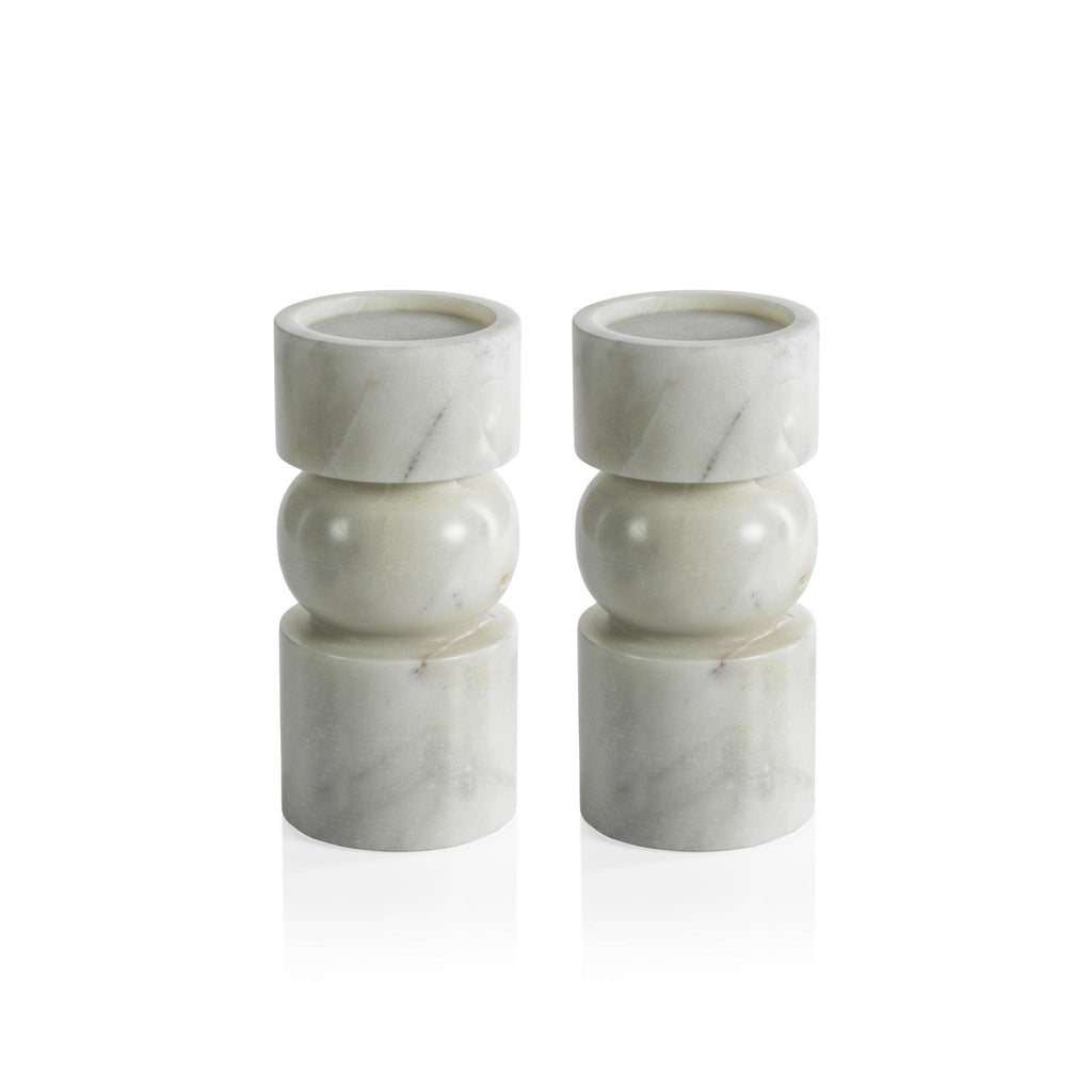 Zodax Large Marrakesh Marble Pillar Candle Holders, Set of 2