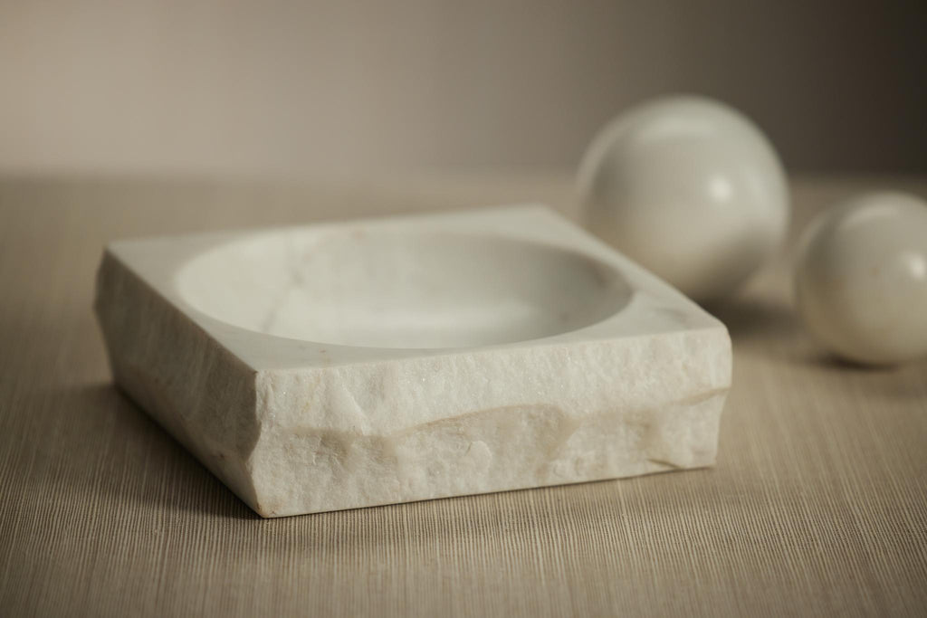 Zodax Terni Rock Finish Square White Marble Bowl