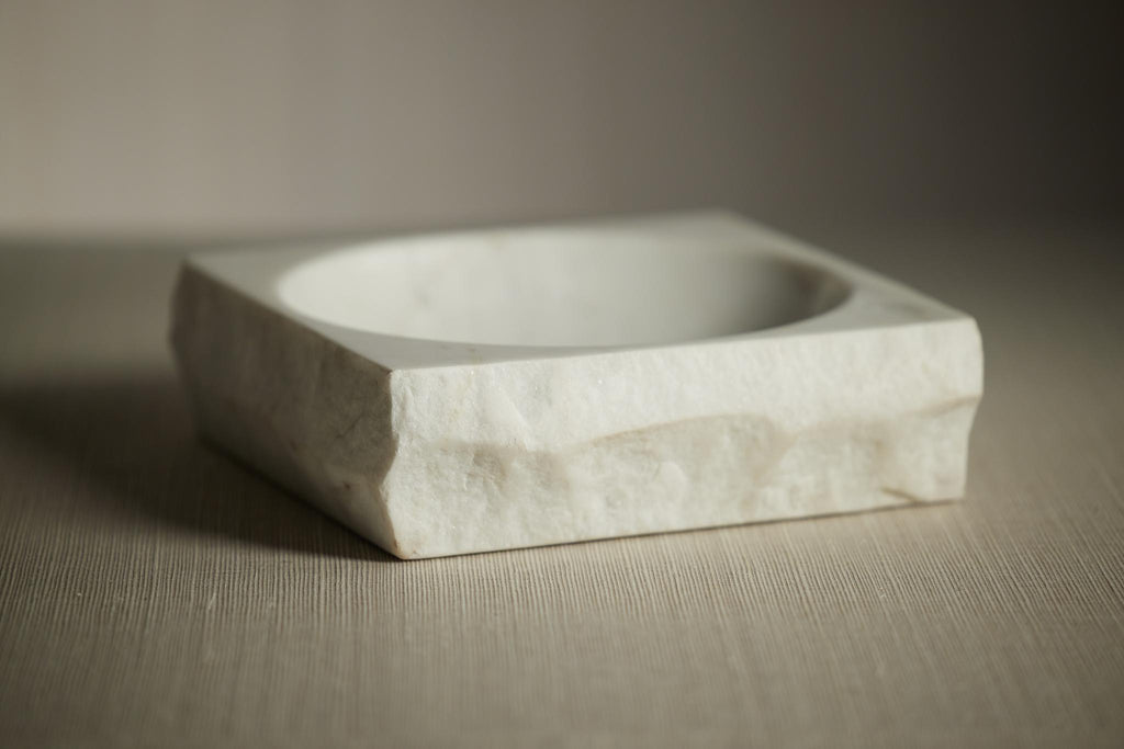 Zodax Terni Rock Finish Square White Marble Bowl