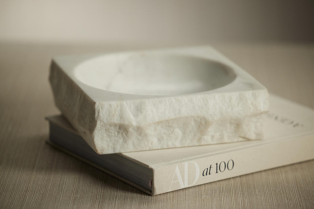 Zodax Terni Rock Finish Square White Marble Bowl