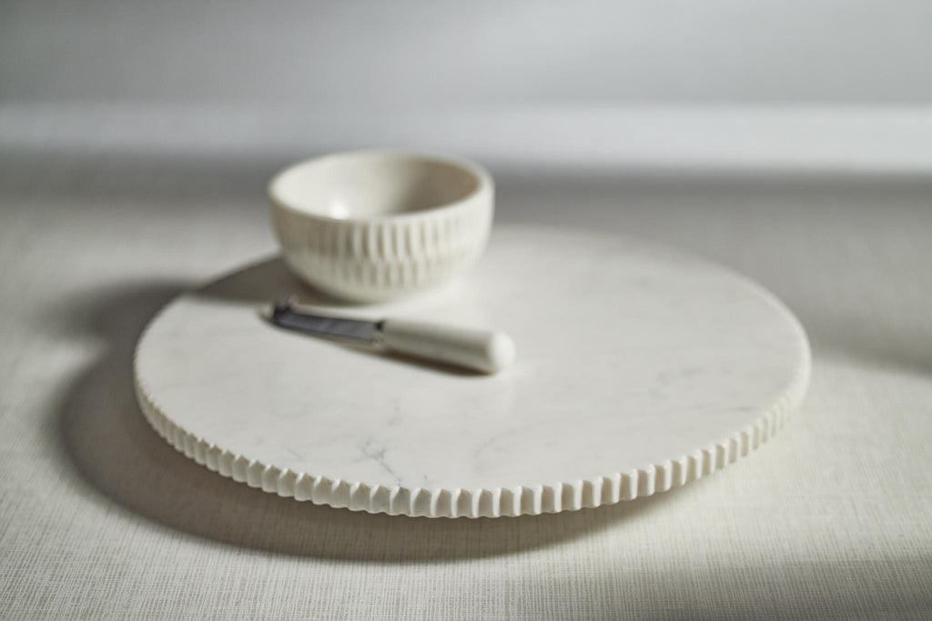 Zodax Caserta Ribbed Finish White Marble Lazy Susan