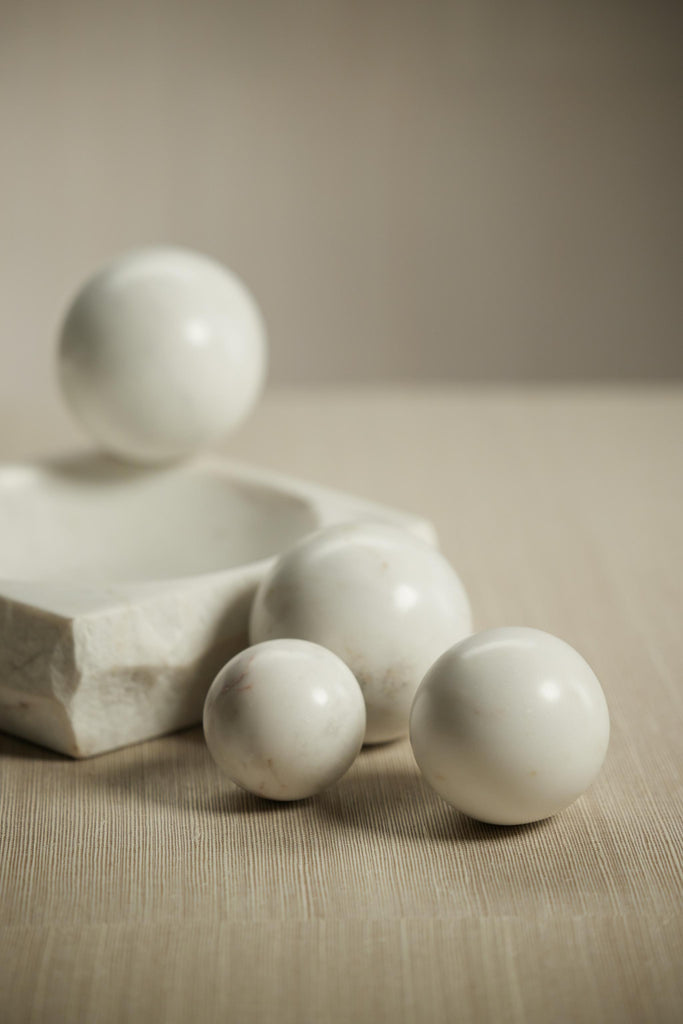 Zodax 3" Monza White Marble Fill Decorative Balls, Set of 4