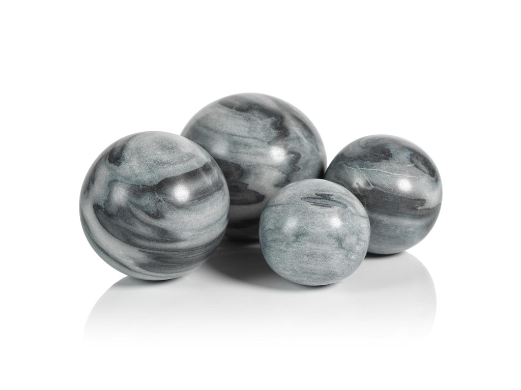 Zodax 3" Monza Gray Marble Fill Decorative Balls, Set of 4