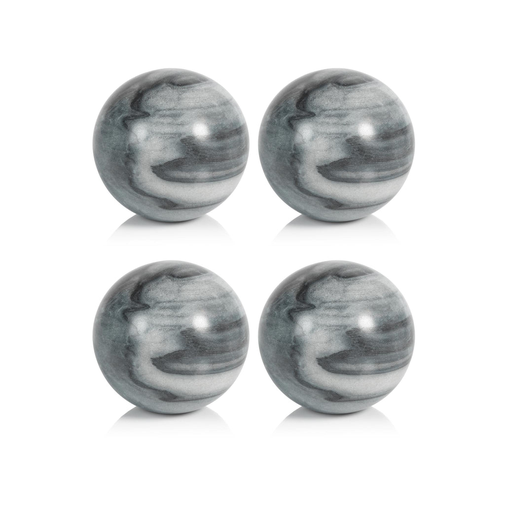 Zodax 4.5" Monza Gray Marble Fill Decorative Balls, Set of 4