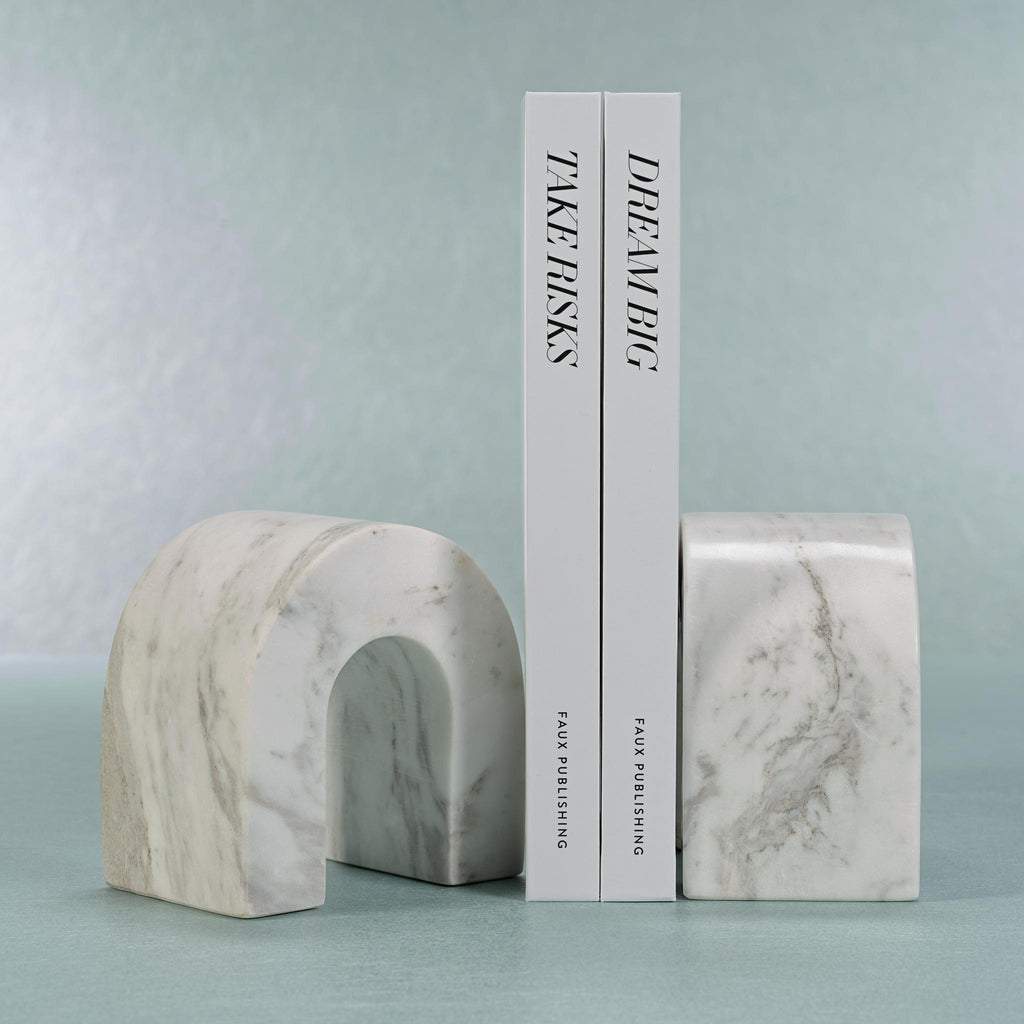 Zodax White Volakas Martil Marble Bookends, Set of 2