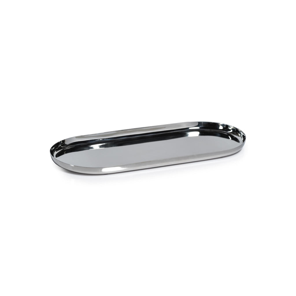 Zodax Large Nickel Perpignan Versatile Oblong Polished Steel Tray