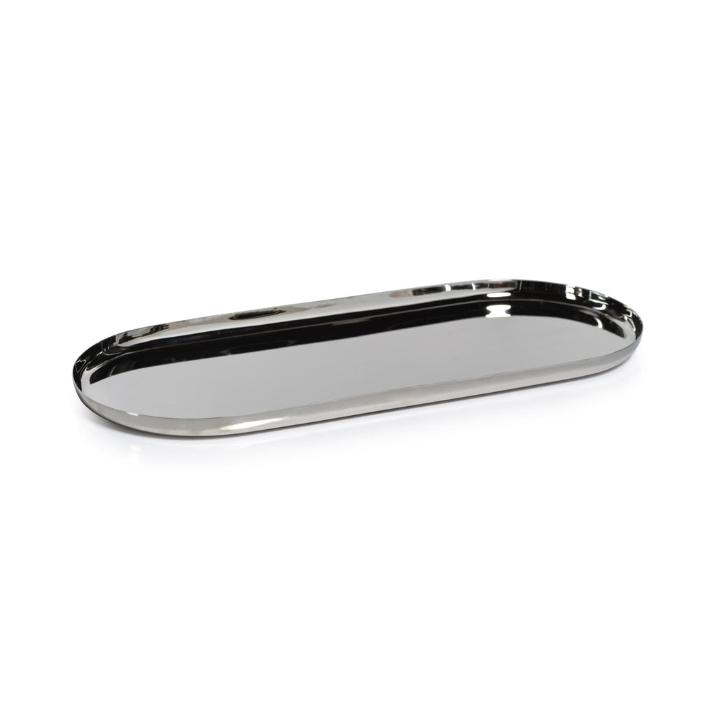 Zodax X-Large Nickel Perpignan Versatile Oblong Polished Steel Tray