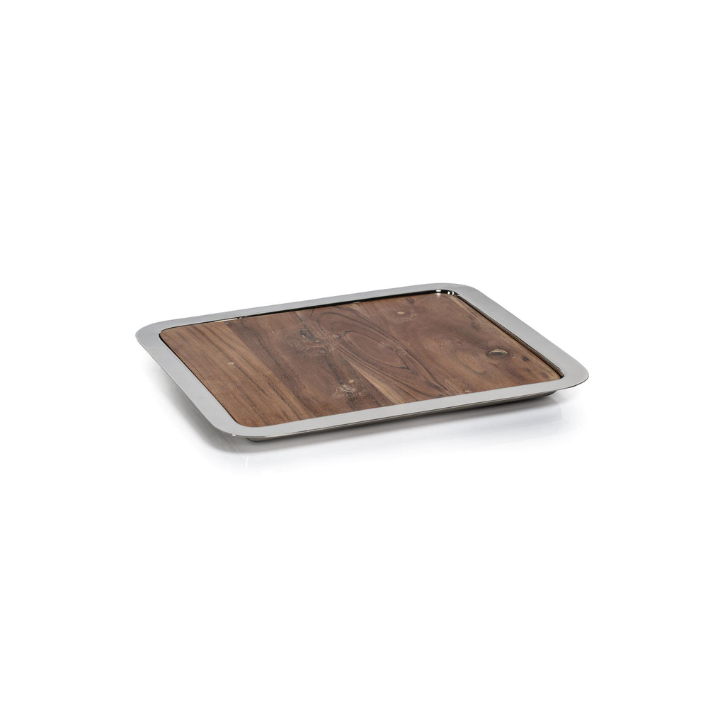 Zodax Small Benouville Acacia Wood Prep & Serving Board with Steel Tray