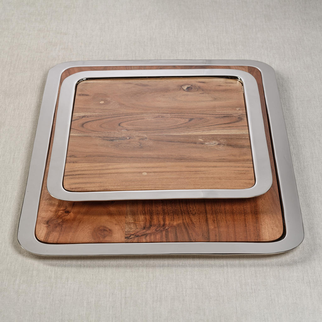 Zodax Small Benouville Acacia Wood Prep & Serving Board with Steel Tray