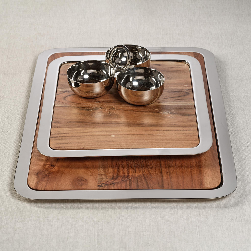 Zodax Small Benouville Acacia Wood Prep & Serving Board with Steel Tray