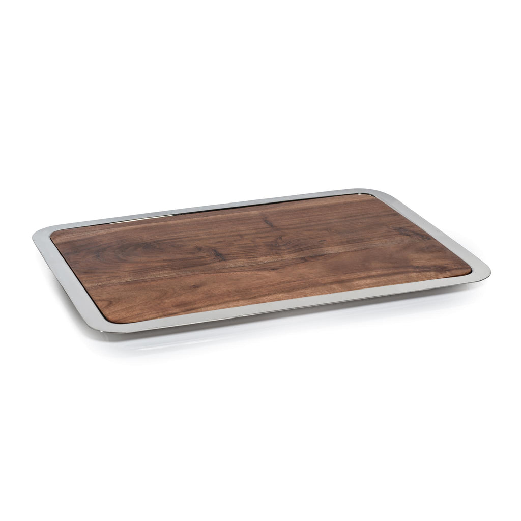 Zodax Large Benouville Acacia Wood Prep & Serving Board with Steel Tray