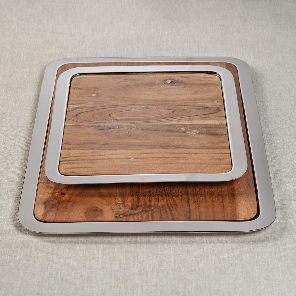 Zodax Large Benouville Acacia Wood Prep & Serving Board with Steel Tray