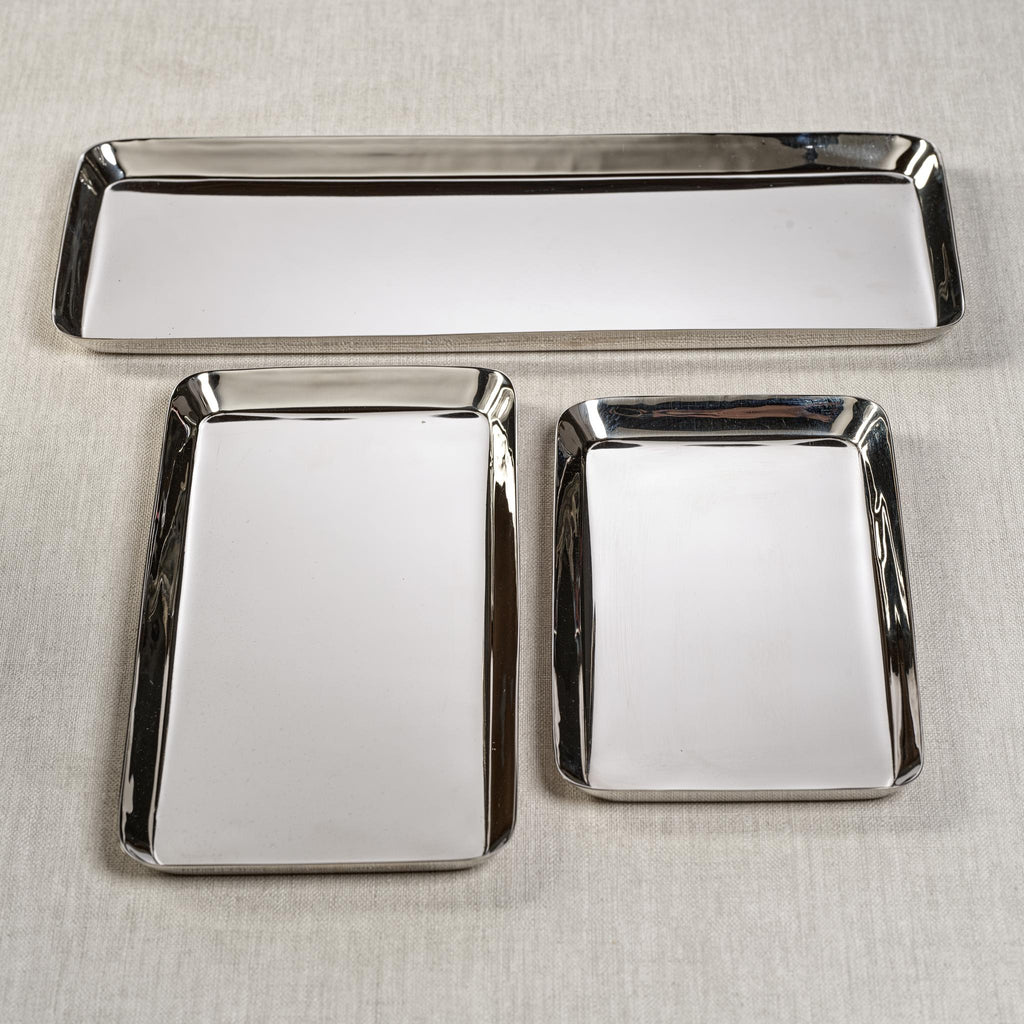 Zodax Large Nickel Perpignan Versatile Rectangular Polished Steel Tray