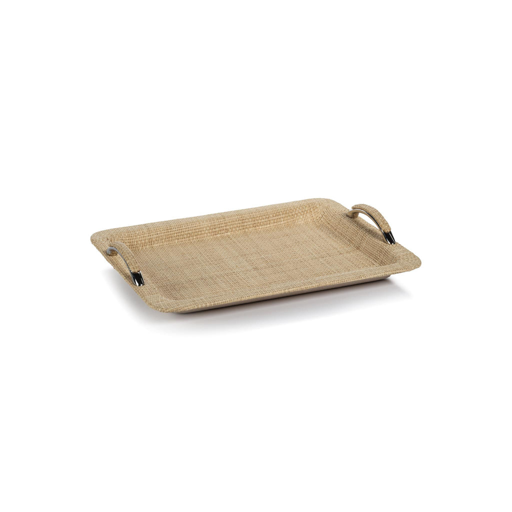 Zodax Small Annecy Raffia and Chambray Serving Tray