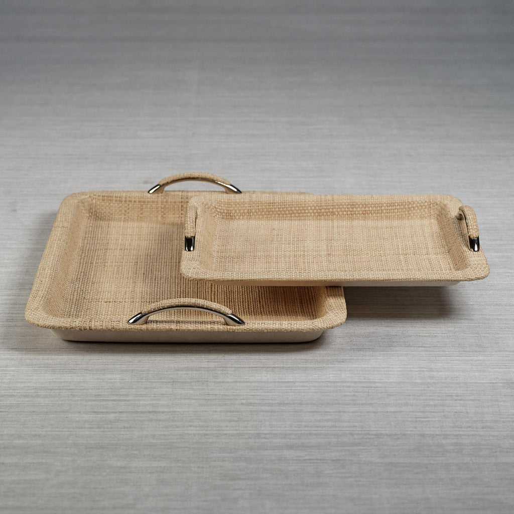 Zodax Small Annecy Raffia and Chambray Serving Tray