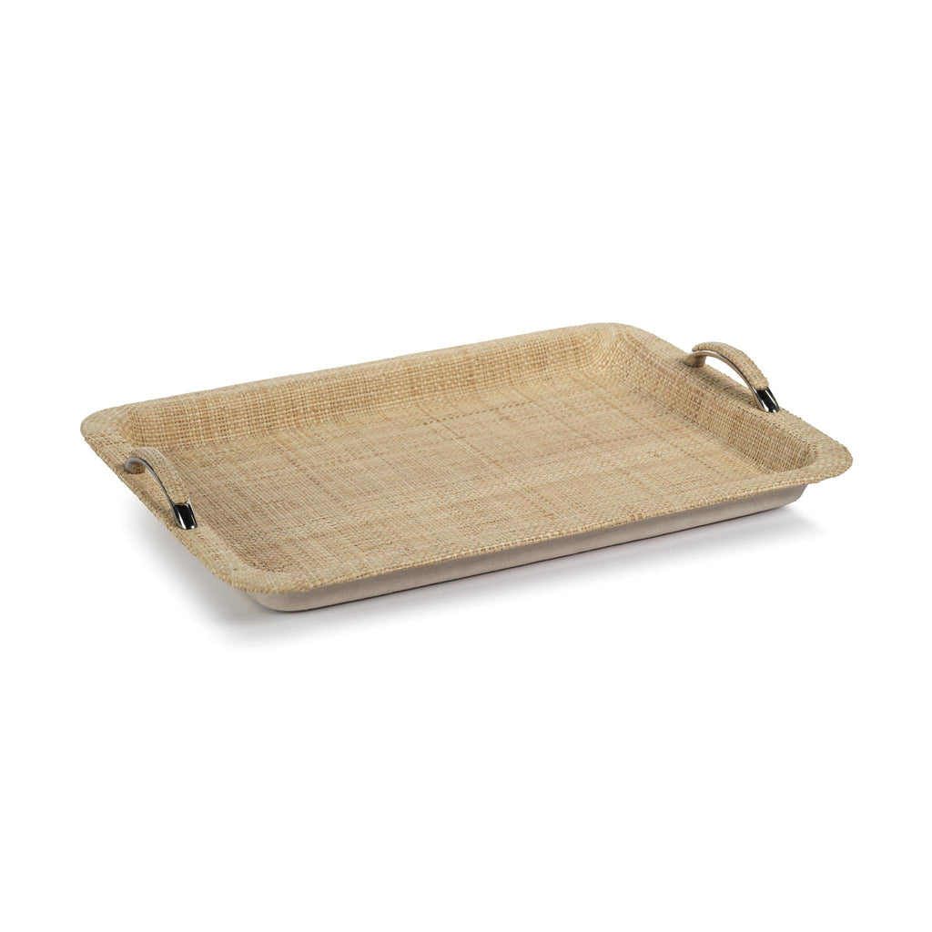 Zodax Large Annecy Raffia and Chambray Serving Tray