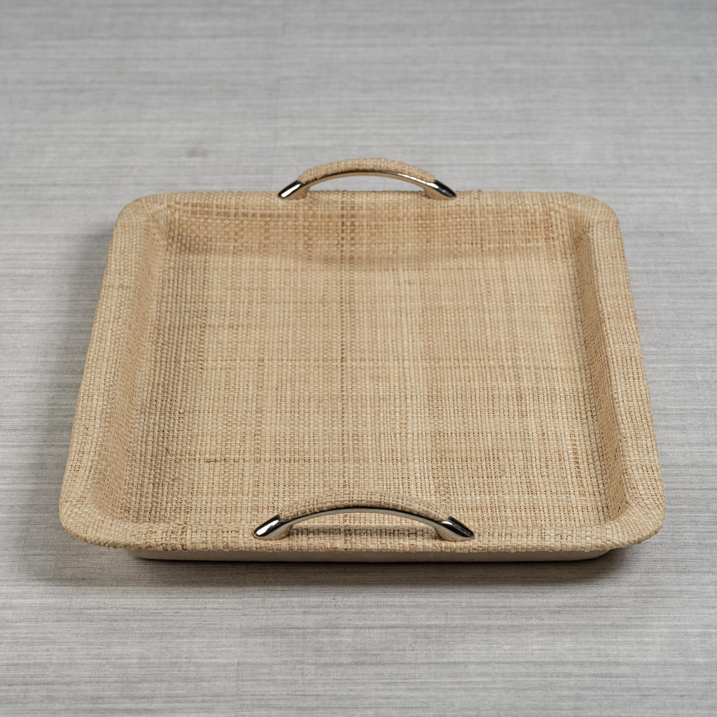 Zodax Large Annecy Raffia and Chambray Serving Tray