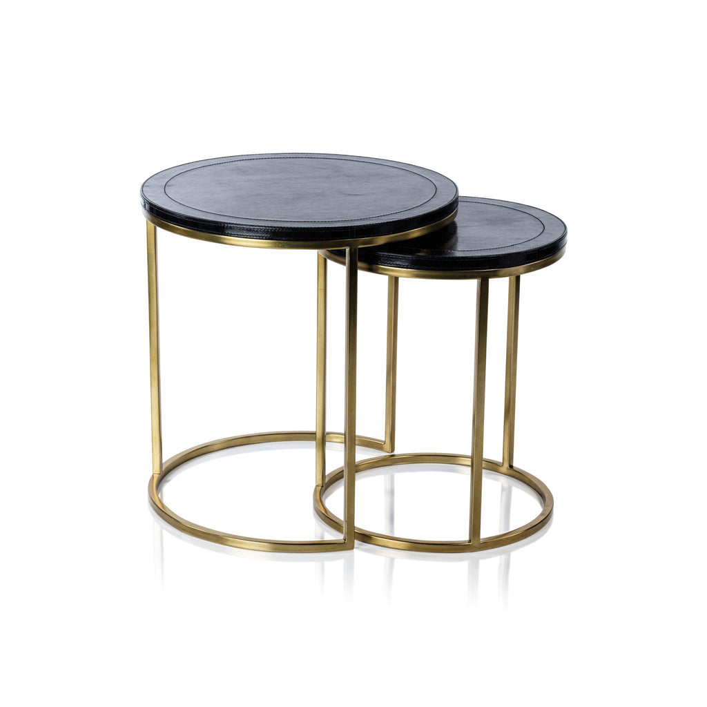 Zodax Harlow Leather on Brass Nested Tables, Set of 2