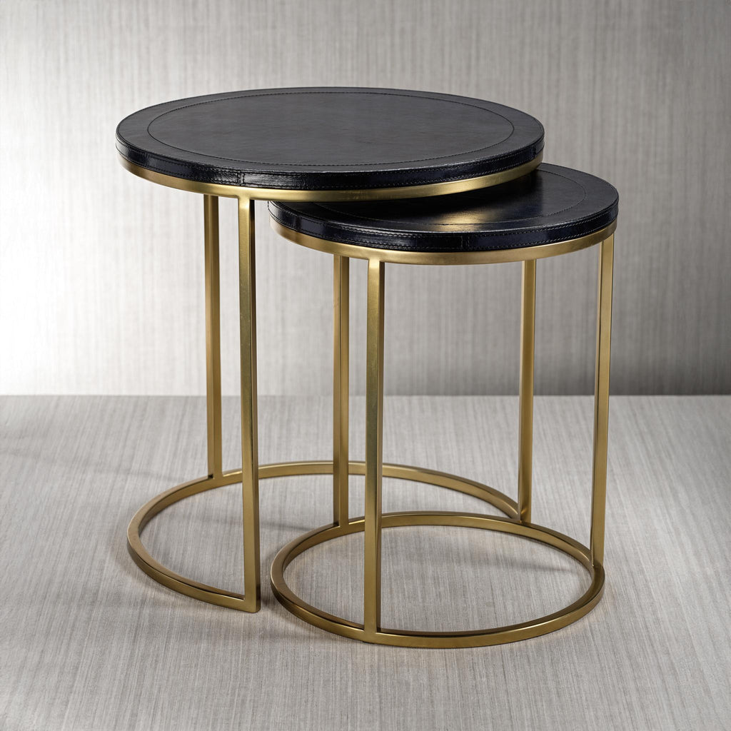 Zodax Harlow Leather on Brass Nested Tables, Set of 2